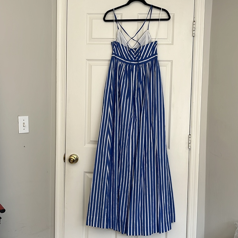 J.Crew Long Drapey Spaghetti-strap Maxi in White Blue Stripe Dress - Picture 8 of 13